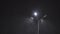 Night snowfall near street lamp