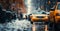 Night snowy Christmas American city New York, Manhattan area, New Year, blurred background - AI generated image