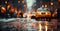 Night snowy Christmas American city New York, Manhattan area, New Year, blurred background - AI generated image