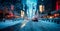 Night snowy Christmas American city New York, Manhattan area, New Year, blurred background - AI generated image