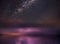 Night  starry sky  and moon at sea lilac blue nebula cosmic milky way  seascape