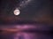 Night  starry sky  and moon at sea lilac blue nebula cosmic milky way  seascape