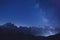 Night stars and milky way over alpine mountains