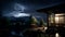 Night storm and illuminated house AI generated