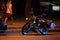 Night street scene with a motorcycle