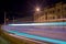 Night street view with tram tracers in Daugavpils city