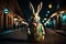 Night Stroll: Hyper Realistic 3D Easter Bunny in Elegant Embroidered Dress