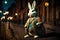 Night Stroll: Hyper Realistic 3D Easter Bunny in Elegant Embroidered Dress