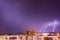 Night thunderstorm with lightning over city resort of Anapa, Russia