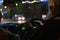 Night time city taxi driver drive car f