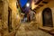 Night time view of beautiful cobbled streets at Albarracin