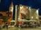 Night time view of a sidewalk cafe and ancient Roman column in the city square of Zadar