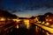 Night time view up the Tiber River, Rome, Italy