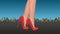 Night in town. Woman in high heel shoes against city view Vector illustration.