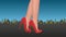 Night in town. Woman in high heel shoes against city view Vector illustration.