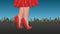 Night in town. Woman in high heel shoes and skirt against city view Vector illustration.