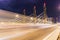 Night traffic bridge long exposure of car line lights transport