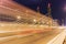 Night traffic bridge long exposure of car line lights transport