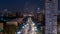 Night traffic movement at the center of Moscow timelapse, aerial urban view