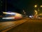 Night tram light trails