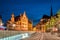 Night urban scene, view of the historical center of Leuven, Belgium