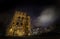 Night view of abandoned house on paper square in Liberec