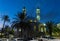 Night view from the adjacent street to the Ahmadiyya Shaykh Mahmud mosque in Haifa city in Israel