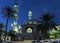 Night view from the adjacent street to the Ahmadiyya Shaykh Mahmud mosque in Haifa city in Israel