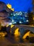 Night view of Alcala del Jucar with river and bridge