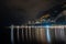 Night view of Amalfi cityscape on coast of mediterranean sea, Italy