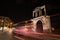 Night view Arch of Hadrian that leads to the pillars of Zeus`s archaeological site.