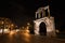 Night view Arch of Hadrian that leads to the pillars of Zeus`s archaeological site.