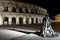 Night view the Arena of NÃ®mes and the statue of the matador