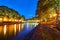 The night view of Aura river in Turku, Finland.