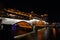 Night view of beautiful Anshun Bridge above Jinjiang river, Chengdu, Sichuan, China