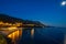 night view of beautiful seaside resort, sea and beach, city streets, adriatic sea, summer holiday background