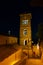 Night view of the bell tower of the Pontifical Basilica of Santa Maria de Gulia in Castellabate