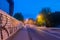 Night view of border of Poland and Germany, bridge connecting Zgorzelec, Poland to Gorlitz, Germany