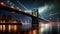 Night view of Brooklyn Bridge and Manhattan, New York City, USA, Brooklyn Bridge night exposure