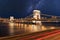 Night view of Budapest, Chain bridge Szechenyi lanchid, Hungary, Europe