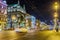 Night view of buildings Eliseevsky store on Nevsky Prospekt illuminated for Christmas, St. Petersburg