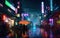 Night view of Buildings in Tokyo. Nighttime cyberpunk city illustration. Generative AI