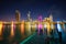 Night view of Business and Administrative Center of Ho Chi Minh city on Saigon riverbank in twilight, Vietnam