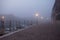 Night view canal on Murano island in the fog