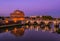 Night view of Castle Sant Angelo Mausoleum of Hadrian, bridge Sant Angelo and river Tiber in Roma