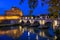 Night view of Castle Sant Angelo Mausoleum of Hadrian, bridge Sant Angelo and river Tiber in Roma