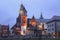 Night view of the cathedral of St Stanislaw and St Vaclav and Royal Castle on the Wawel Hill