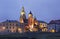 Night view of the cathedral of St Stanislaw and St Vaclav and Royal Castle on the Wawel Hill, Krakow