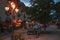 Night view of city hall and street with lamp in Saint-Gervais-Les-Bains