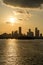 The night view of the city of Yeouido, a high-rise building, shot at Dongjak Bridge in Seoul at sunset